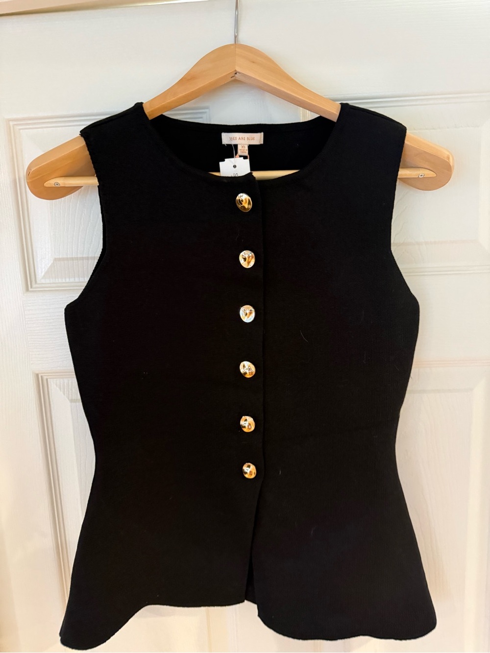 Skies Are Blue Black Ribbed Tank with Gold Button Front - Picture 1 of 2